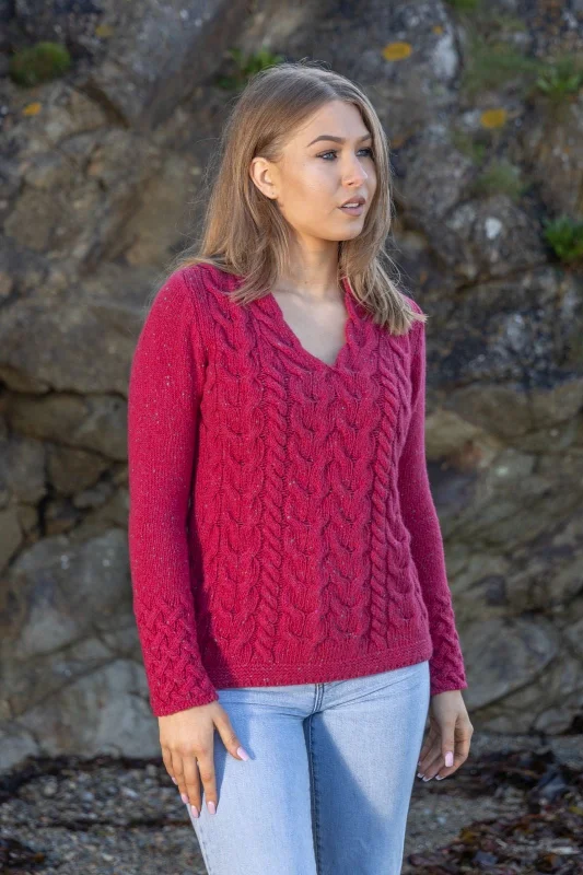 IrelandsEye Women's V Neck Aran Sweater | Bramble Berry