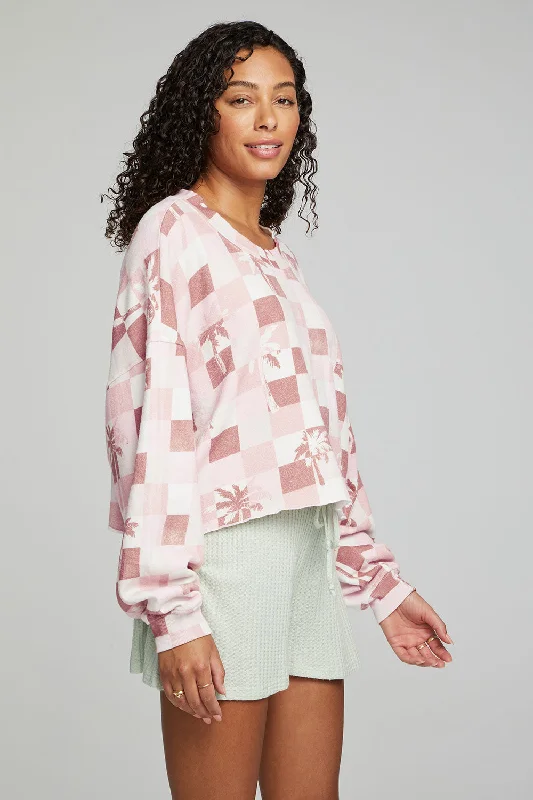 Checkered Palms Print Pullover