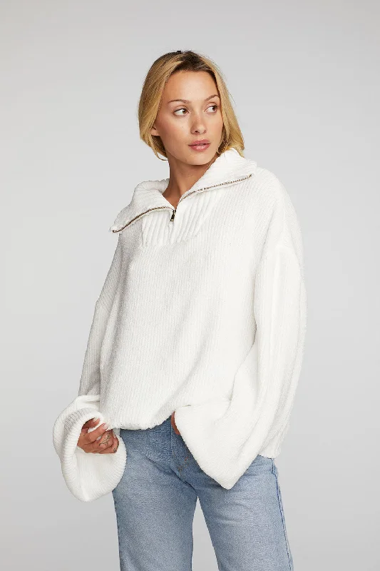 Chenille Cotton Sweater Knit Half Zip Pullover