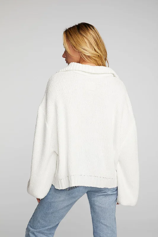 Chenille Cotton Sweater Knit Half Zip Pullover