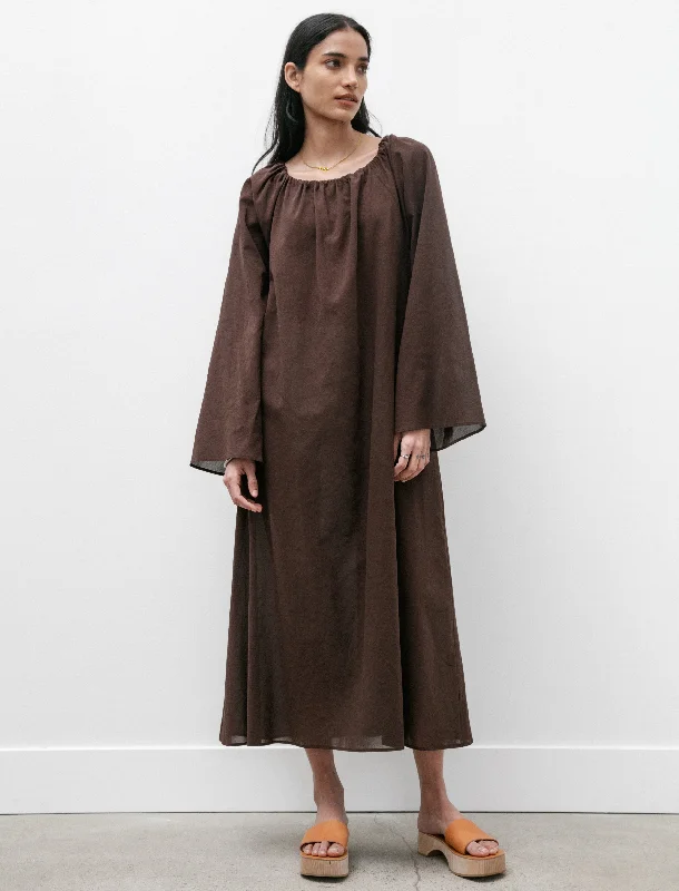 Gathered Dress Light Cotton Dark Brown