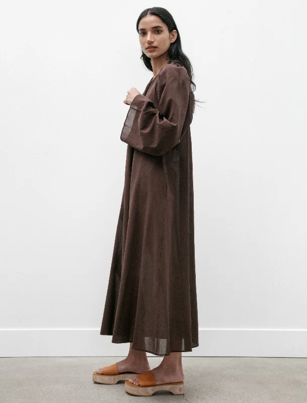 Gathered Dress Light Cotton Dark Brown