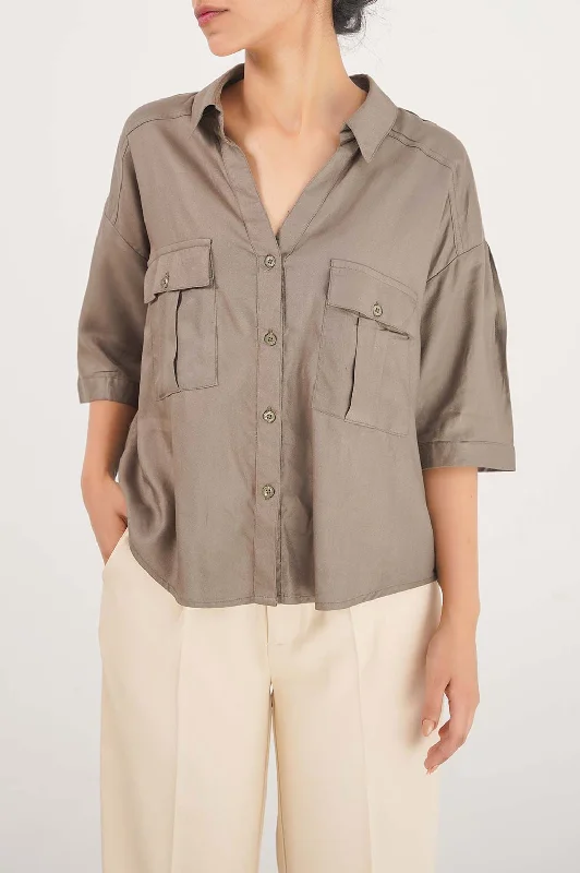 CROP BUTTON DOWN SHIRT