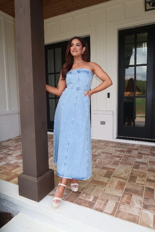 Daylin Denim Tube Maxi Dress-Light Denim