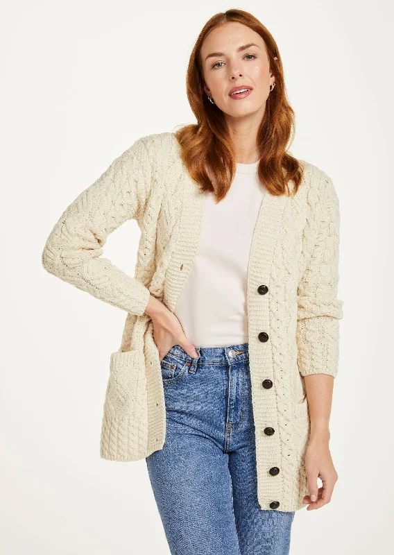 Glebe Aran Long Line Cardigan | Natural