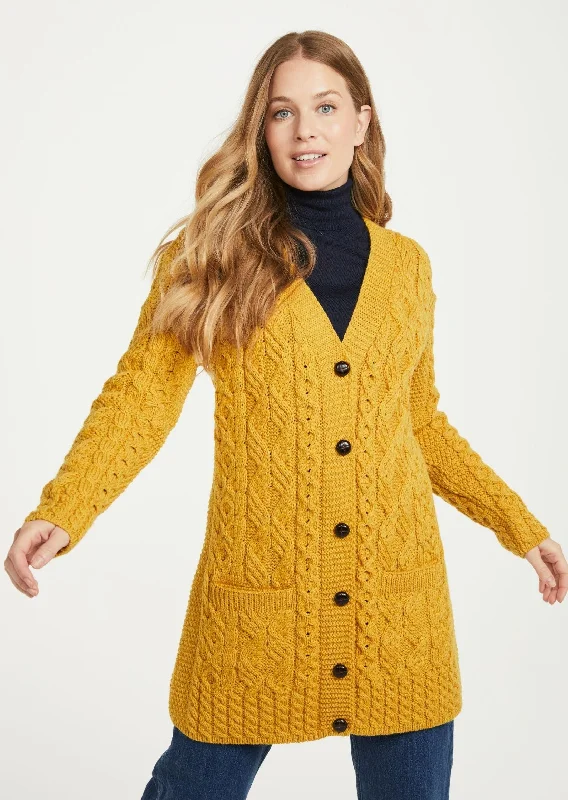 Glebe Aran Long Line Cardigan | Sunflower