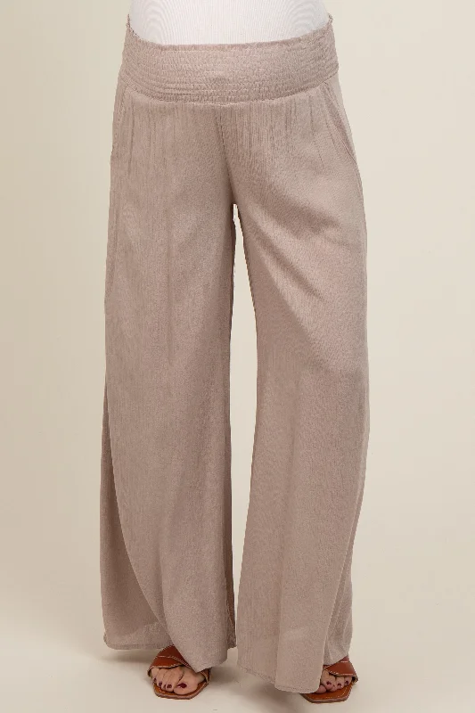 Grey Wide Smock Waist Maternity Pants