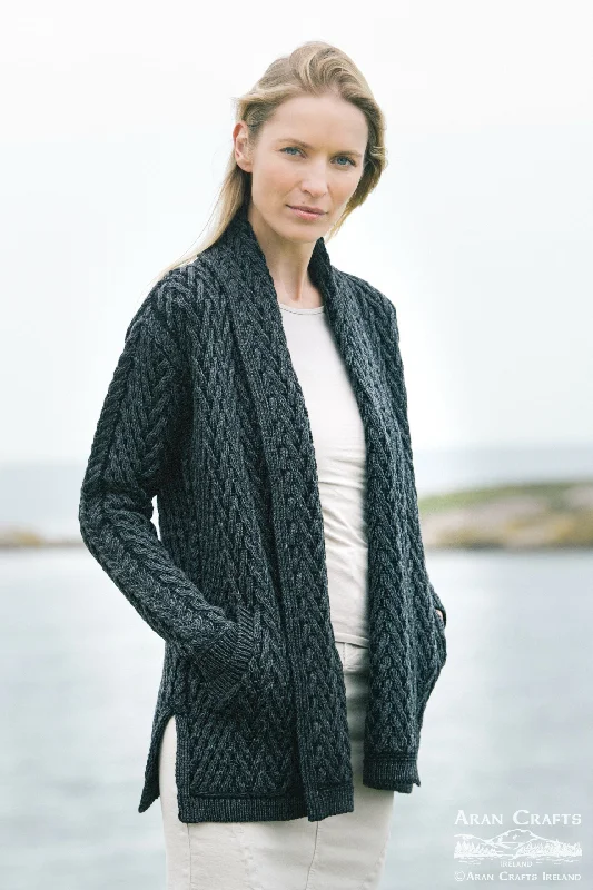 Herringbone Edge to Edge Aran Cardigan | Charcoal