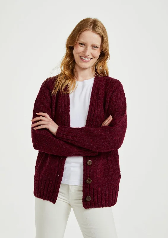 Ladies' Donegal Cardigan with Side Pockets | Wine