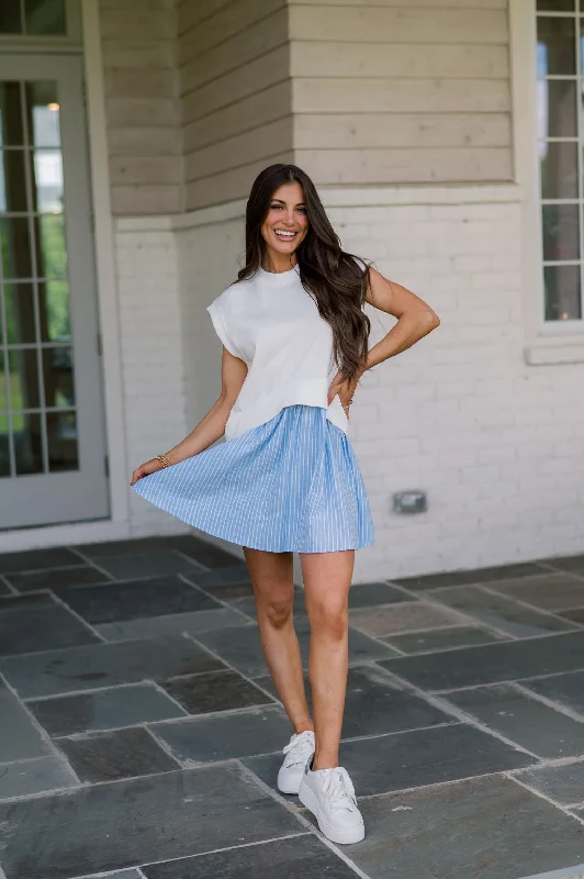 Laney Babydoll Dress-White/Blue