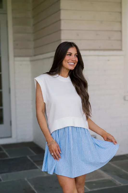 Laney Babydoll Dress-White/Blue