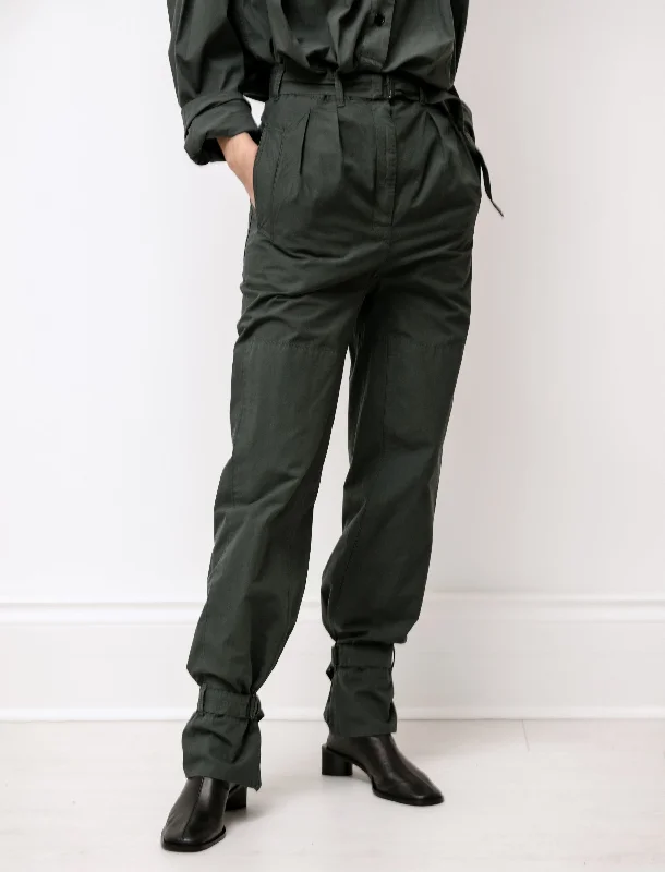 Pleated Pants with Straps Deep Forest