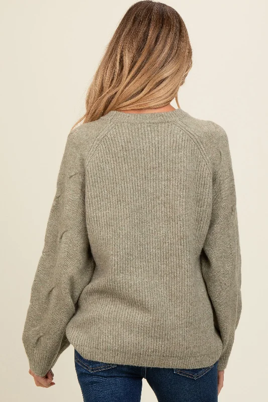 Light Olive Speckled Knit Contrast Sleeve Maternity Sweater