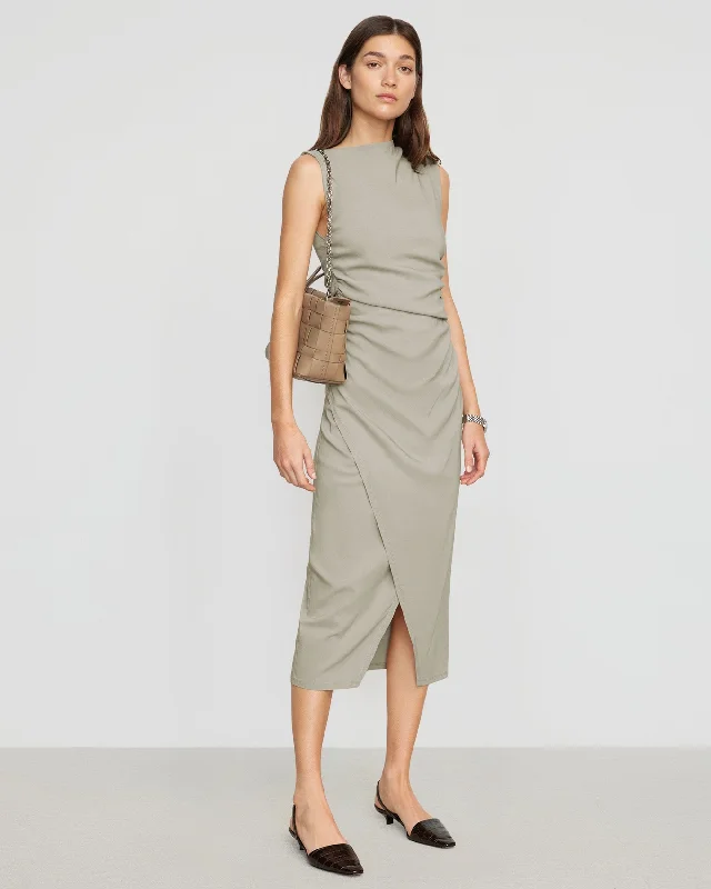 Manon Asymmetric-Neck Ruched Dress