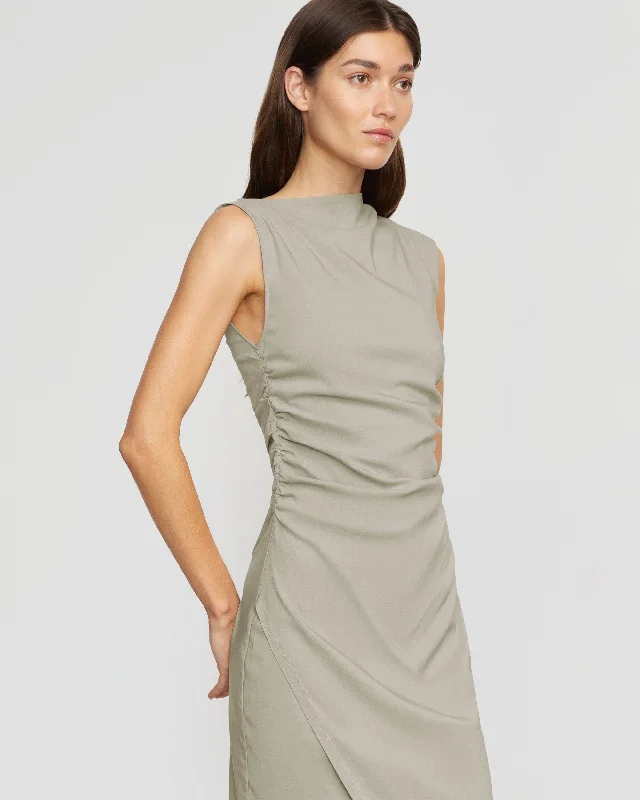 Manon Asymmetric-Neck Ruched Dress