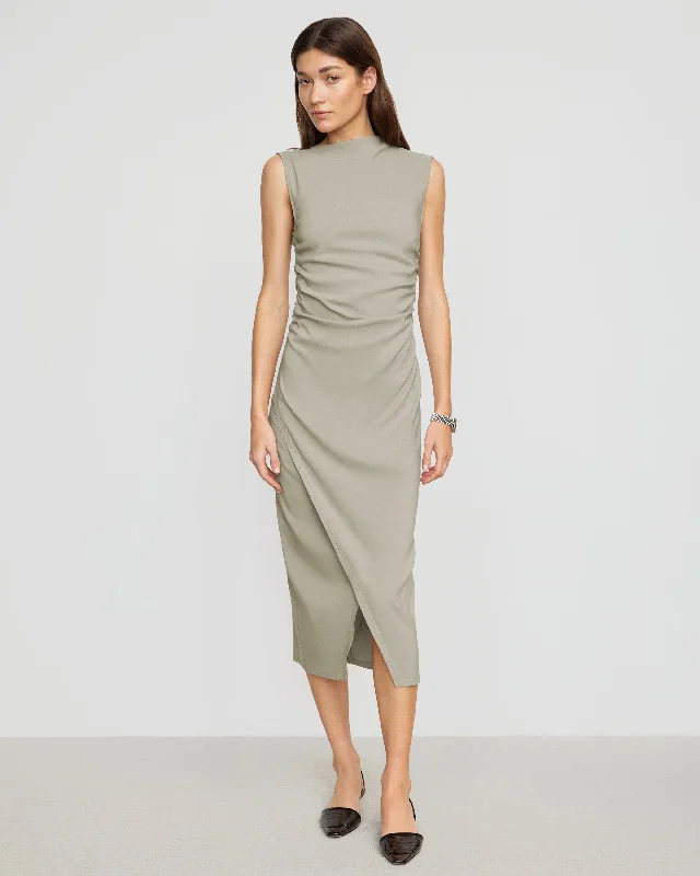 Manon Asymmetric-Neck Ruched Dress