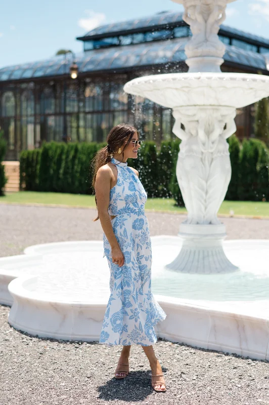 Mason Halter Neck Midi Dress-Blue