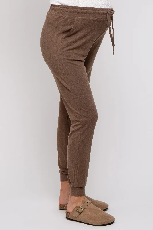 Mocha Ultra Soft Knit Drawstring Maternity Joggers