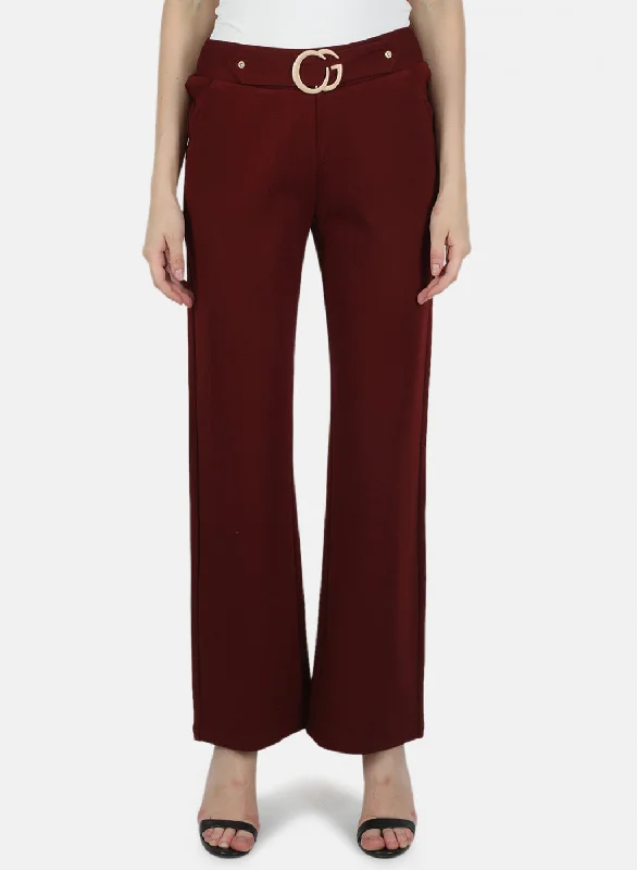 Women Maroon Plain Jegging