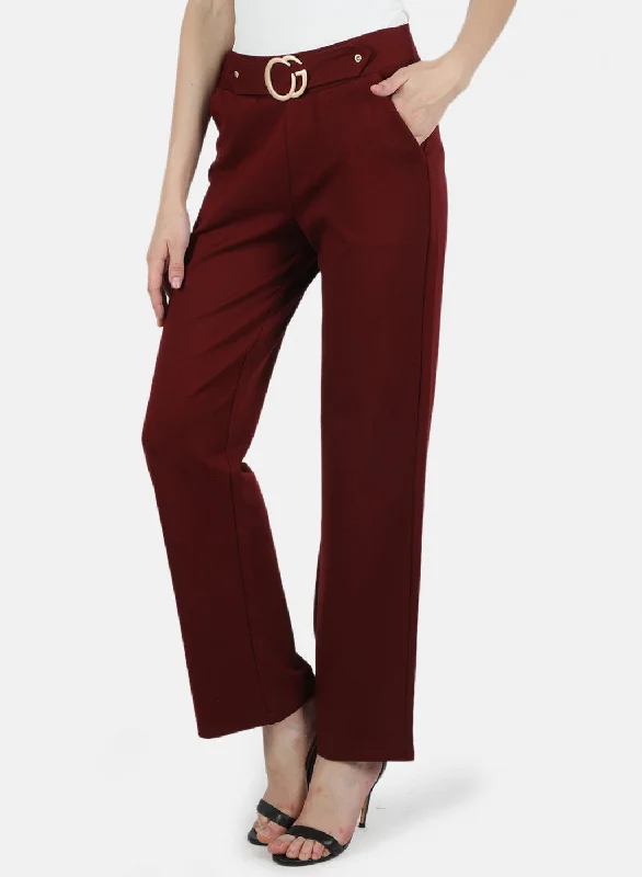 Women Maroon Plain Jegging