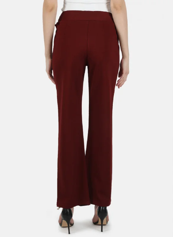 Women Maroon Plain Jegging