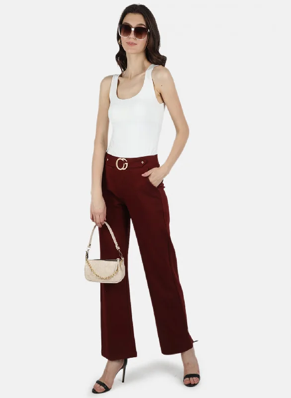 Women Maroon Plain Jegging