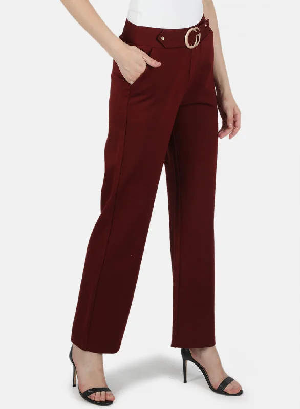 Women Maroon Plain Jegging