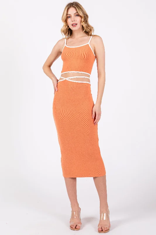 Orange Contrast Trim Sleeveless Crop Maternity Skirt