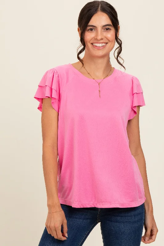 Pink Ruffle Short Sleeve Maternity Top