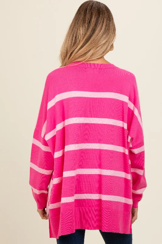 Pink Striped Knit Dolman Sleeve Maternity Top