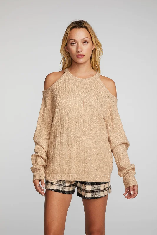 Sequin Knit Cold Shoulder Sweater