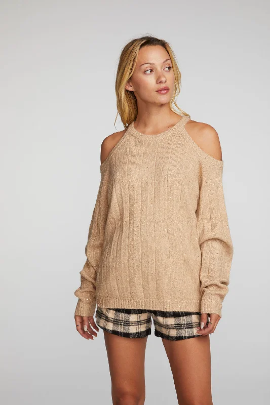 Sequin Knit Cold Shoulder Sweater