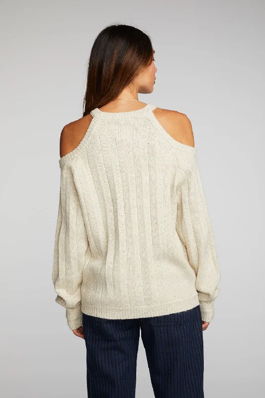 Sequin Knit Cold Shoulder Sweater