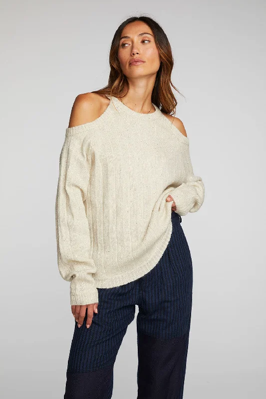 Sequin Knit Cold Shoulder Sweater