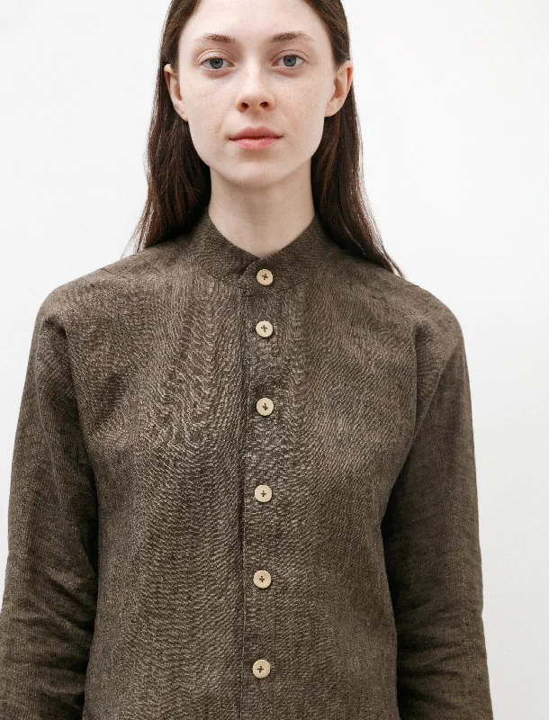 Mandarin Collar Shirt Walnut Linen