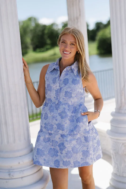 Sterling Jacquard Mini Dress-Blue