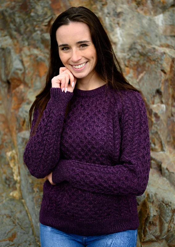 Unisex Aran Crew Neck Merino Sweater | Purple