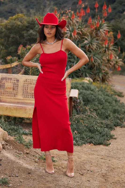 Valentina Red Knit Maxi Dress