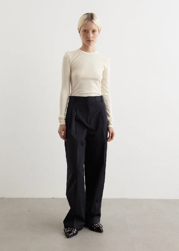 Wide Leg Pleated Chino Trousers