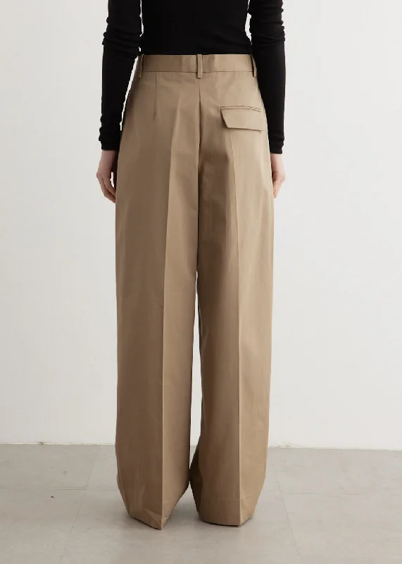 Wide Leg Pleated Chino Trousers