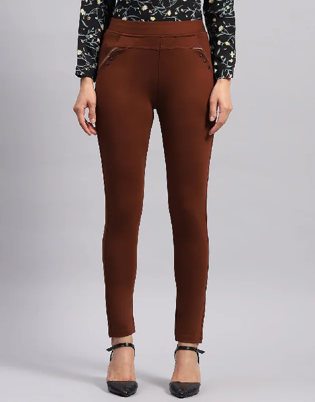 Women Brown Solid Regular Fit Jegging