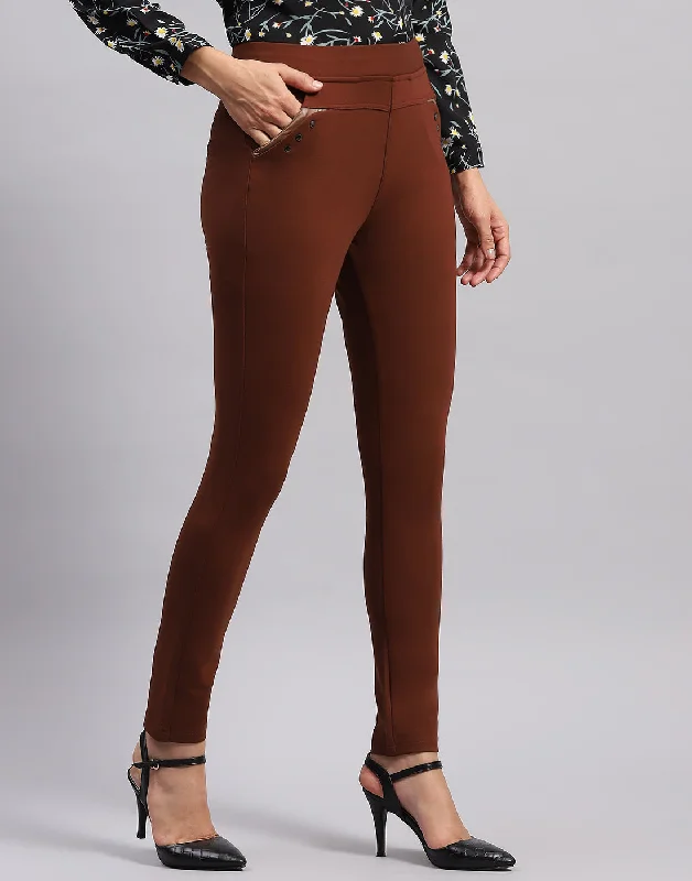 Women Brown Solid Regular Fit Jegging