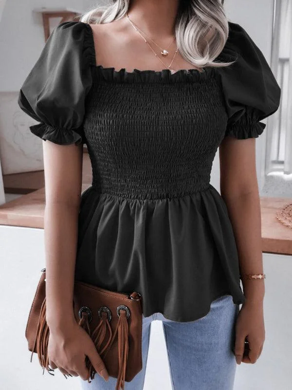 Balloon Sleeves Ruffle Women's Top