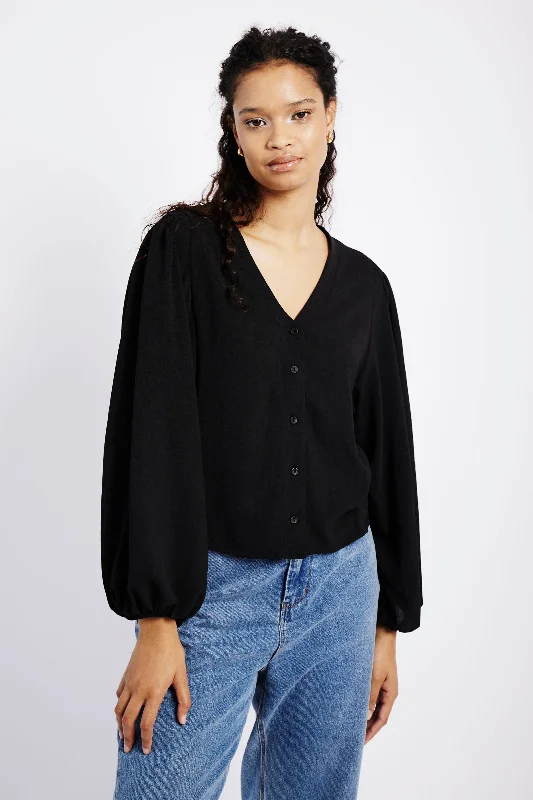 Bellow Sleeve Blouse with Shoulder Detail in Black