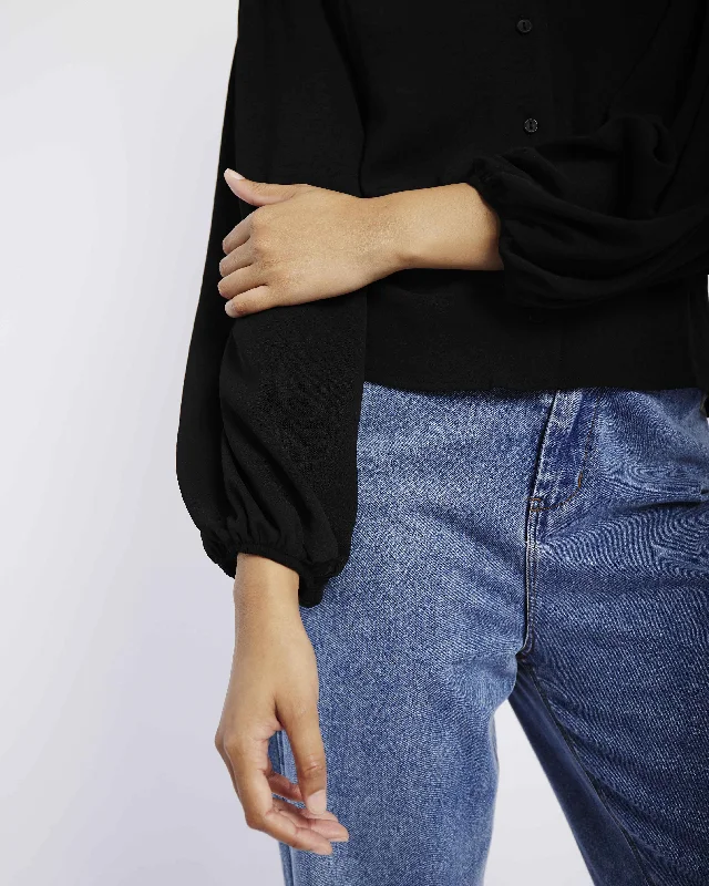 Bellow Sleeve Blouse with Shoulder Detail in Black