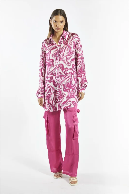 Bright-Pink Marble Oversized-Shirt