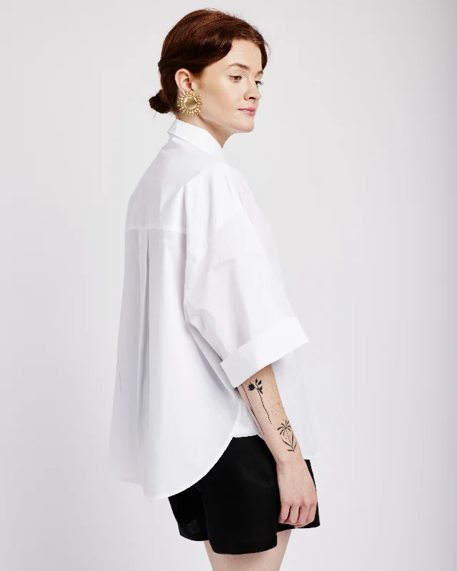 Cotton Boxy Shirt with Kimono Sleeve in White