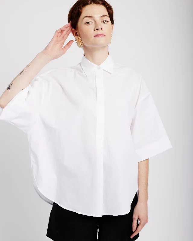 Cotton Boxy Shirt with Kimono Sleeve in White