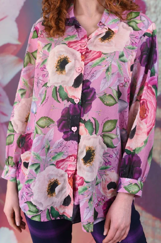 Elsie Cotton Shirt - Lilac Poppies