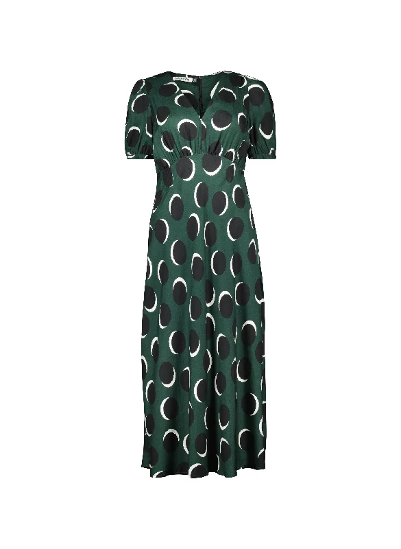 Kaydence Livaeco Printed Midi Tea Dress | Green Shadow Spot